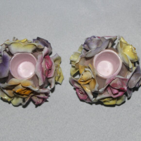 Roses Candle Holders | Japanese Ceramics | Tapered Candle Floral Bouquet Holder - Picture 6 of 12